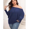Garvee Womens Plus Size Off-Shoulder Sweater Tops Batwing Sleeve Winter Knit Blouses - 2 of 4