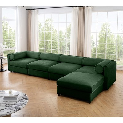 CAVINAS Modern Sectional Sofa with 4 Seats and 1 Ottoman,Convertible Modular Couch with Under-Sofa Storage,Couch for Living Room,2x Corner,Green