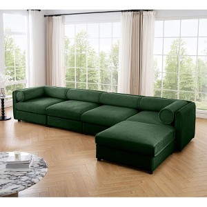 CAVINAS Modern Sectional Sofa with 4 Seats and 1 Ottoman,Convertible Modular Couch with Under-Sofa Storage,Couch for Living Room,2x Corner,Green - 1 of 4