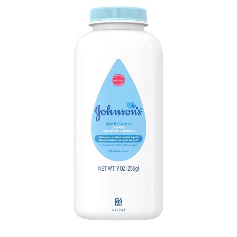 Johnson&#39;s Naturally Derived Cornstarch Baby Powder, Aloe &#38; Vitamin E, Hypoallergenic - 9oz, 1 of 10
