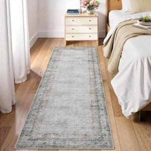 Washable Vintage Runner Rug for Kitchen Non-Slip Soft Carpet, Low Pile Traditional Accent Rug - 1 of 4