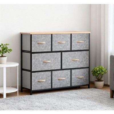 ORRD Fabric Dresser with 8 Drawers, Foldable Storage Tower Organizer with Steel Frame, Closet Chest of Drawers for Bedroom, Nursery, Light Grey