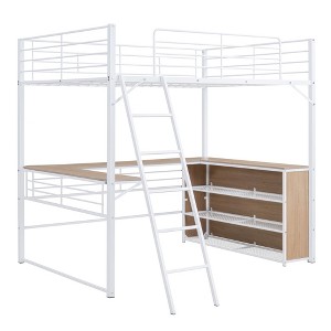 Metal Loft Bed with Desk and Storage Cabinet, Modern Heavy-Duty Steel Frame, for Kids Teens Adults - 1 of 4