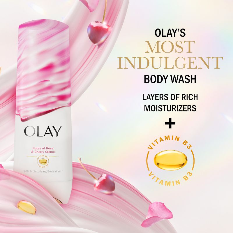 Olay Indulgent Moisture Body Wash Infused with Vitamin B3 - Notes of Rose and Cherry Cr&#232;me - 20 fl oz, 4 of 11