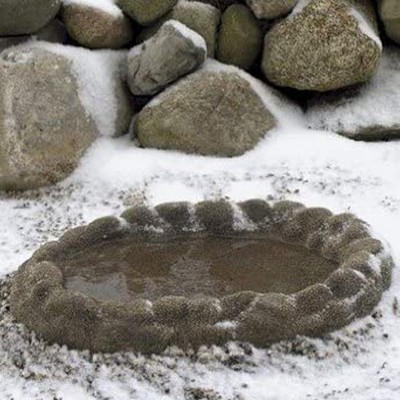 Gray Sand Coated Heated Outdoor Birdbath with Hidden Electrical Connection