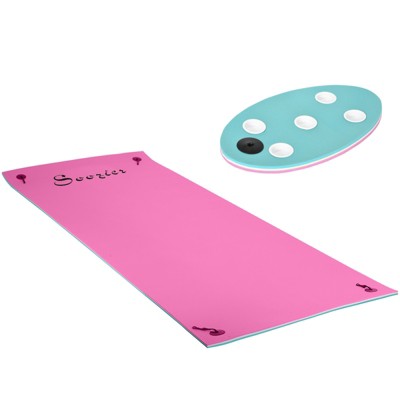 VisioGear 12'*5' Floating Mat, 3-Layer Swimming Pool Floating Water Mat, Thick Water Activities Mat for Lake, Oceans, Pink&Green, 149.5"*59"*1.3"