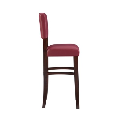 Espresso Wood Bar Stool with Red Faux Leather Upholstery