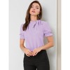 INSPIRE CHIC Women's Bow Tie Neck Solid Color Elastic Cuffs Elegant Office Short Sleeve Blouse - 3 of 4