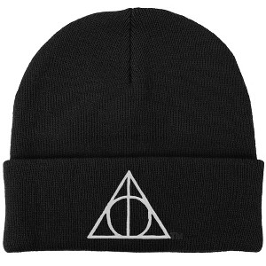 Harry Potter Deathly Hallows Symbol Knit Beanie for Men and Women, Black - 1 of 4
