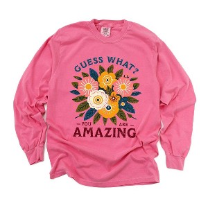 Simply Sage Market Women's Guess What Flowers Long Sleeve Garment Dyed Tee - 1 of 4