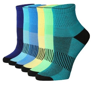 Tipi Toe Women's 6-Pairs Running Sports Performance Purple/Pink/Orange Colors Patterned Athletic Quarter Socks - 1 of 4