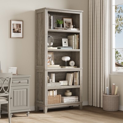 Garvee 71" Farmhouse Bookcase w/ Adjustable Shelves, 5 Tier Tall Bookshelf with Wooden Legs, Rustic Vintage Bookcase for Living Room Office