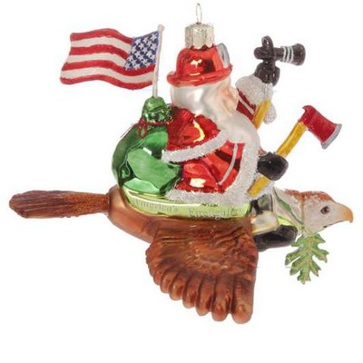 Raz Imports 6" Red and White Patriotic American Firefighter Santa Claus Glass Christmas Ornament