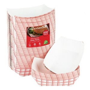 Stock Your Home Small Red & White Checkered Disposable Paper Food Serving Trays (500 Pack) - 1 of 3