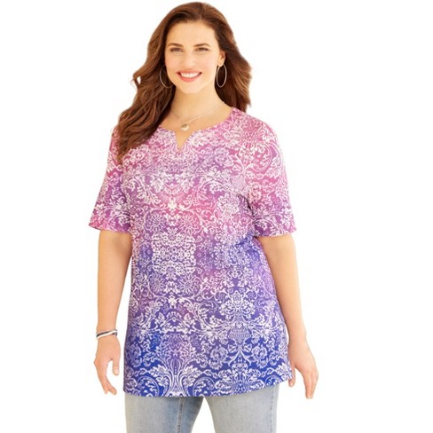 Catherines Women's Plus Size Ethereal Tee - 2x, Purple Scroll Print ...