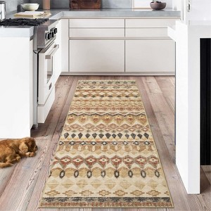 Runner Rug Vintage Distressed Geometric Hallway Carpet Machine Washable Non-Slip - 1 of 4