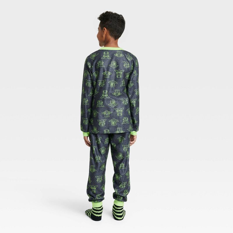 Boys&#39; Star Wars: The Mandalorian The Child Pajama Set with Cozy Socks - Gray, 2 of 5