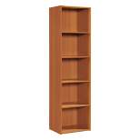 Hodedah Import 12 D x 16 W x 60 H Inch 5 Shelf Bookcase Storage Organizer Solution for Living Room, Bedroom, or Office, Cherry Wood Finish