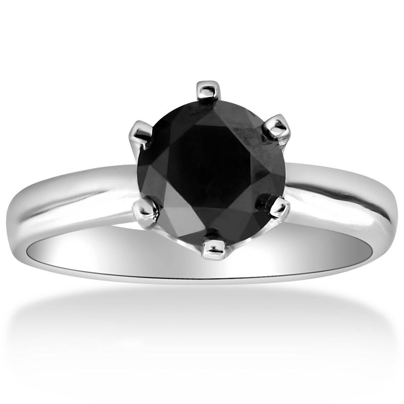 Pompeii3 1ct Round Black Solitaire Diamond White Gold Engagement Ring, 1 of 5