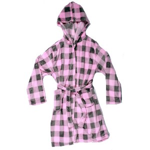 Just Love Plush Velour Buffalo Plaid Robes for Girls 75606-10195-RED-7-8 (Pink Charcoal Buffalo Plaid, Girls 10-12) - 1 of 1