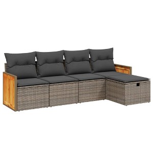 vidaXL 5 Piece Patio Sofa Set with Cushions Gray Poly Rattan - Without Storage, 5 Pieces - 1 of 4