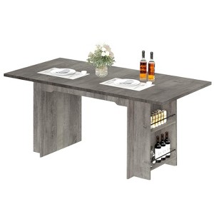 Garvee Dining Table for 6, 63 Inch Solid Wood Rustic Rectangle Kitchen Table with 4 Storage Shelves - 1 of 4