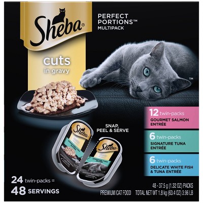 Sheba Perfect Portions Cuts In Gravy Sustainable Tuna,Salmon White Fish & Tuna Premium Wet Cat Food All Stages - 2.6oz/24ct Variety Pack