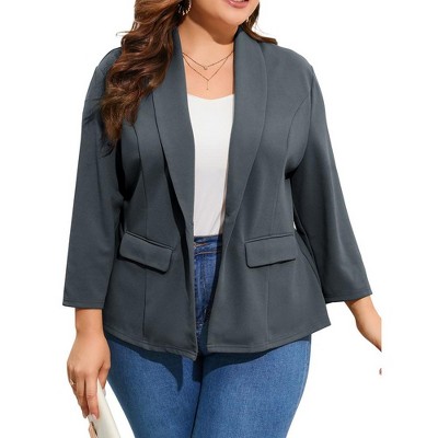 MISSKY Women's Plus Size Casual Open Front Work Office Jackets Blazer Blazers with Pockets