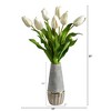 Nearly Natural 22-in Dutch Tulip Artificial Arrangement in Stoneware Vase with Gold Trimming, White - 2 of 4