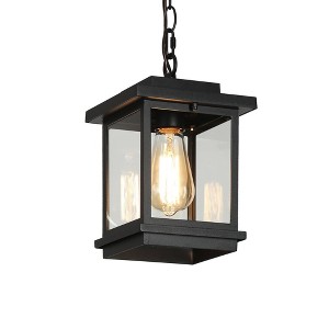 LNC 8" Square Cage Modern Outdoor Pendant Lamp Matte Black: Weather-Resistant, Glass Shade, E26 - 1 of 4