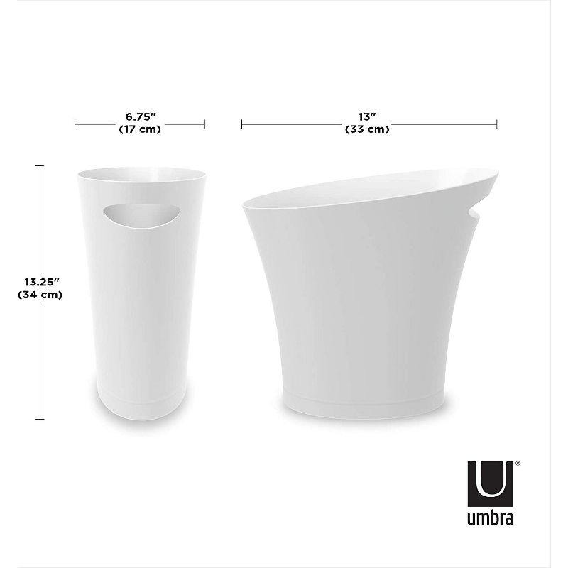 Umbra 1006232-661-A60 Skinny Sleek & Stylish Bathroom Trash, Small Garbage Can 2 Gallon Capacity, White, 2-Pack, 2 of 8