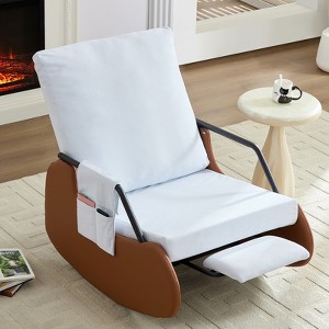 Mjkone Upholstered Corduroy Rocking Chair with Wooden Legs Wrapped in Leather&Adjustable Footrest - 1 of 4