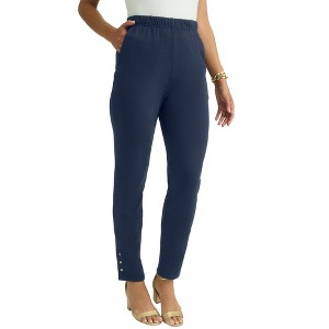 Jessica London Women's Plus Size Stretch Soft Knit Slim Straight Snap Pant - 1 of 4