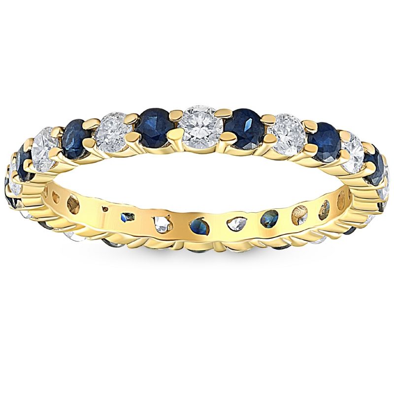 Pompeii3 1 cttw Blue Sapphire Diamond Wedding Eternity Ring 10k Yellow Gold, 1 of 6