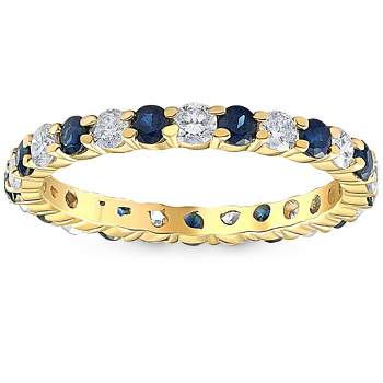 Pompeii3 1 cttw Blue Sapphire Diamond Wedding Eternity Ring 10k Yellow Gold