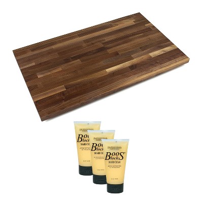John Boos Blended Walnut Solid Wood Finish Natural Edge Grain Kitchen 18 x 25 x 1.5 inches Cutting Board and Moisture Cream Set
