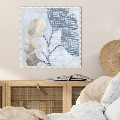 Veiled Garden IV Blue and Gray Abstract Canvas Art with White Frame