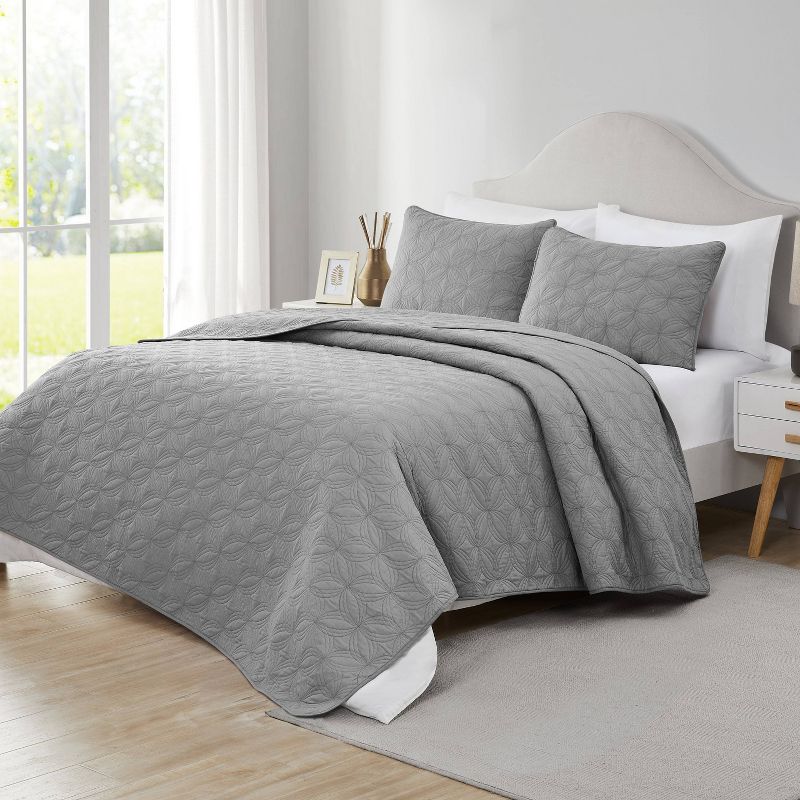 VCNY 3pc Queen Home Circle Textured Cotton Quilt Set Gray, 3 of 8