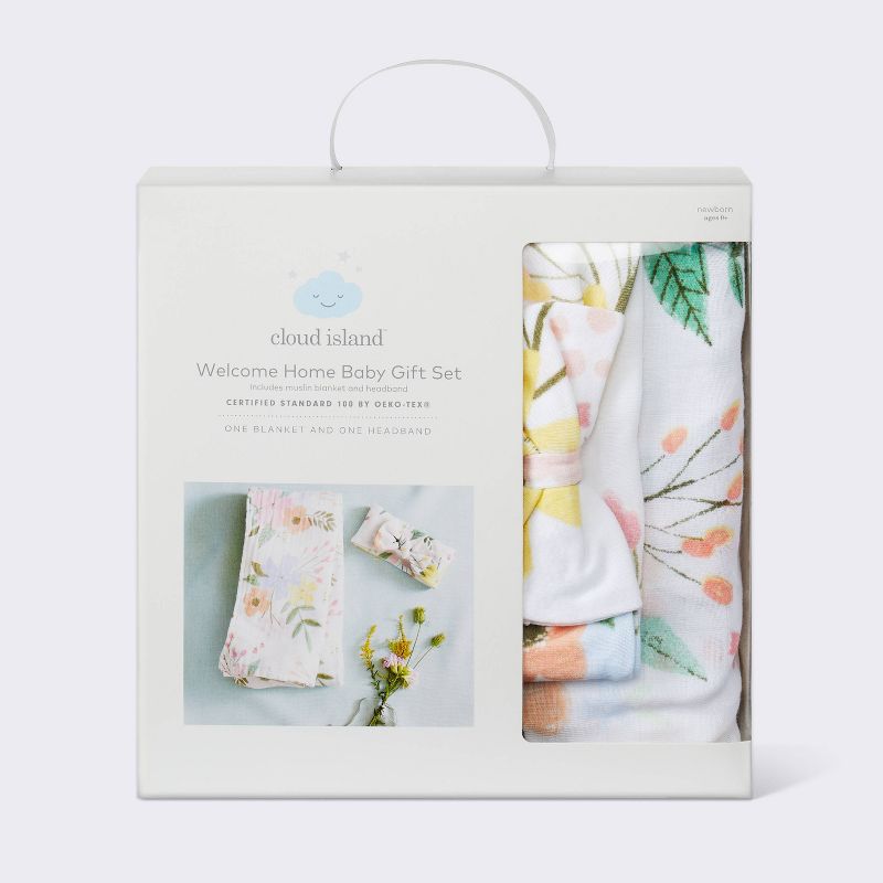 Hospital Muslin Swaddle and Headwrap Gift Set - 2ct - Floral - Cloud Island&#8482;, 5 of 6