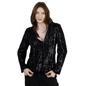 Artyska Women's Long Sleeve Satin Sequin Blazer Jackets Party Sparkly Coat - 1 of 4