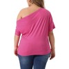 Agnes Orinda Women's Plus Size One Shoulder Short Sleeve Ruched Solid Casual Blouses - 4 of 4