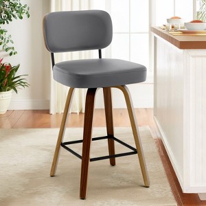 Bekrvio 26"/29" Mid-Century Modern Swivel Bar Stools Set of 1/2/3/4- Faux Leather Upholstered with Back and Bent Wood Legs,Ideal for Kitchen Island - 1 of 4