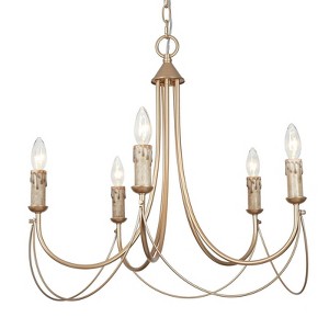 LNC Concise 5-Lights 24.5" Modern Candle Medium Chandelier,Matte Gold and White - 1 of 4
