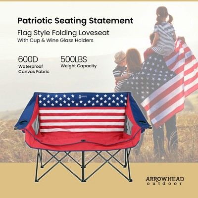 Patriotic Red, White, and Blue Folding Loveseat with Cup Holders