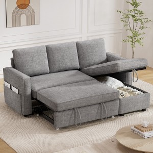Vipbear 2 in 1 Pull Out Couch with Reversible Storage Chaise Gray 81" Sectional Sleeper Sofa Bed L-Shaped Couch with Side Pockets,Tool-Free Assembly - 1 of 4