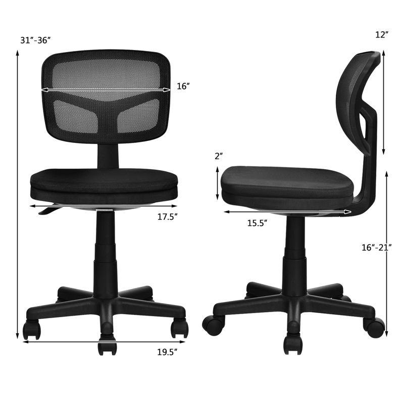 Tangkula Armless Mesh Office Chair Ergonomic Swivel Computer Desk Chair Height Adjustable Task Chair for Adults and Kids, 4 of 11