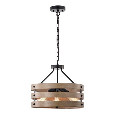 16" x 16" x 48" Wood Fleur Imitation Grain Drum Chandelier Brown - Warehouse Of Tiffany