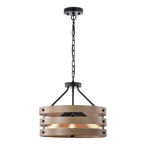 16" x 16" x 48" Wood Fleur Imitation Grain Drum Chandelier Brown - Warehouse Of Tiffany - 1 of 3