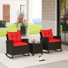 Tangkula Set of 3 Wicker Rocking Set w/ Tempered Glass Table Patio Outdoor - 3 of 4
