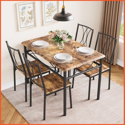 Dining Table Set for 4, Kitchen Table and Chairs, Dining Room Table Set with 4 Upholstered Chairs, Kitchen Table Set , Brown